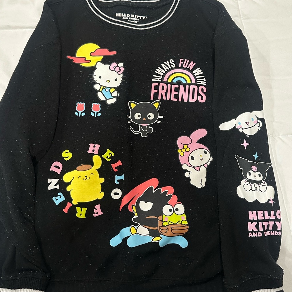 Hello Kitty Black Sweatshirt with Colorful Characters